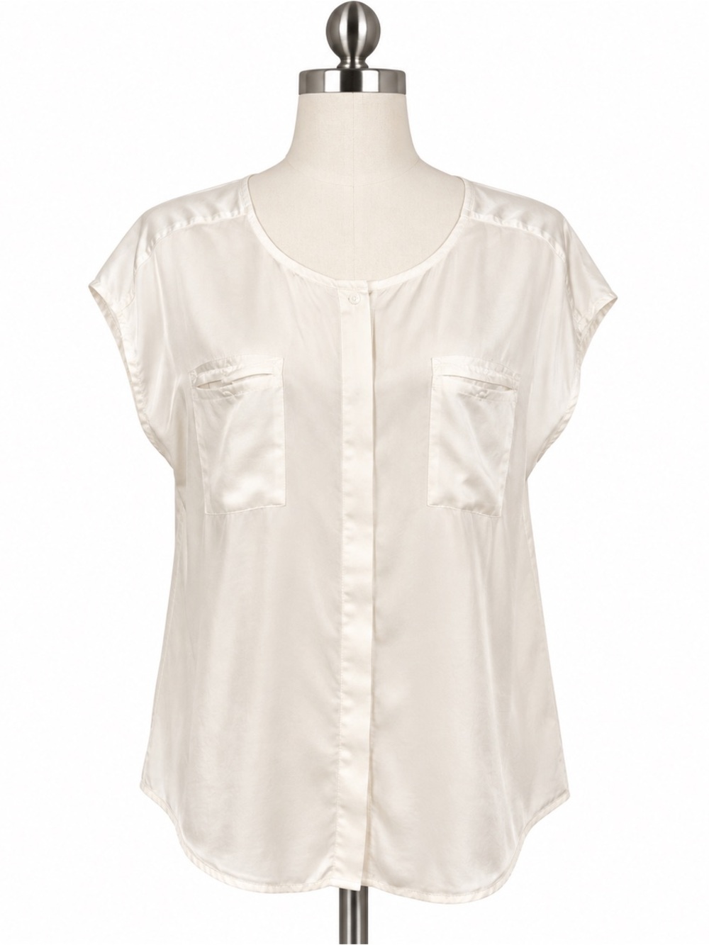 Chico’s winter white color shirt sleeve button down silky blouse 2/L 12